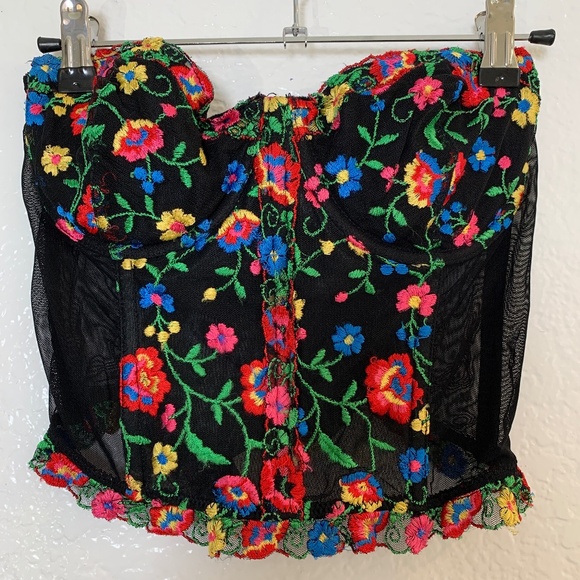 Victorias Secret Vintage 1998 Embroidered Corset Bustier Black Mesh 36C Coquette - Picture 1 of 13